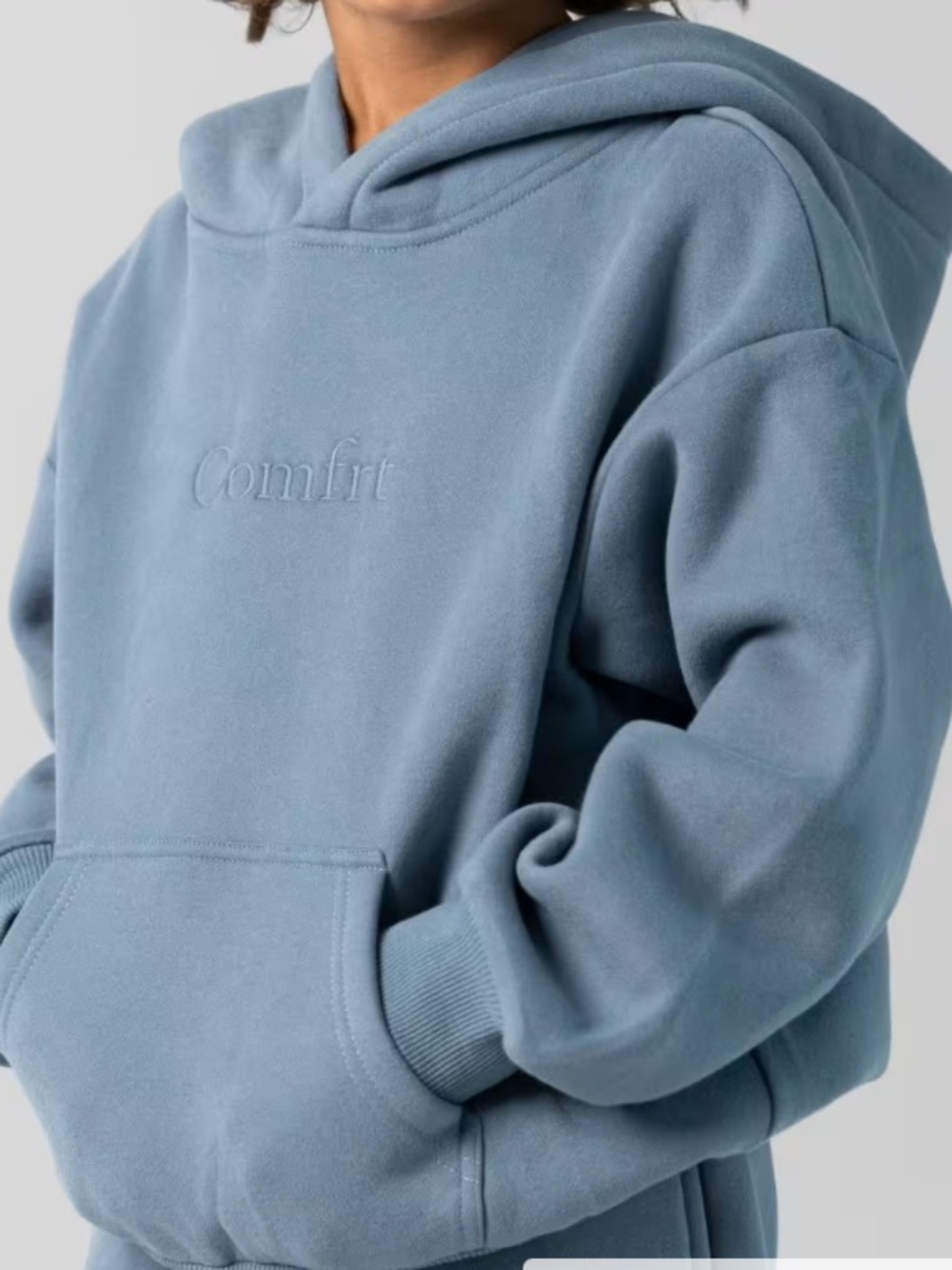 Comfort Embroidered Pullover Hoodie - Dusty Blue NWOT